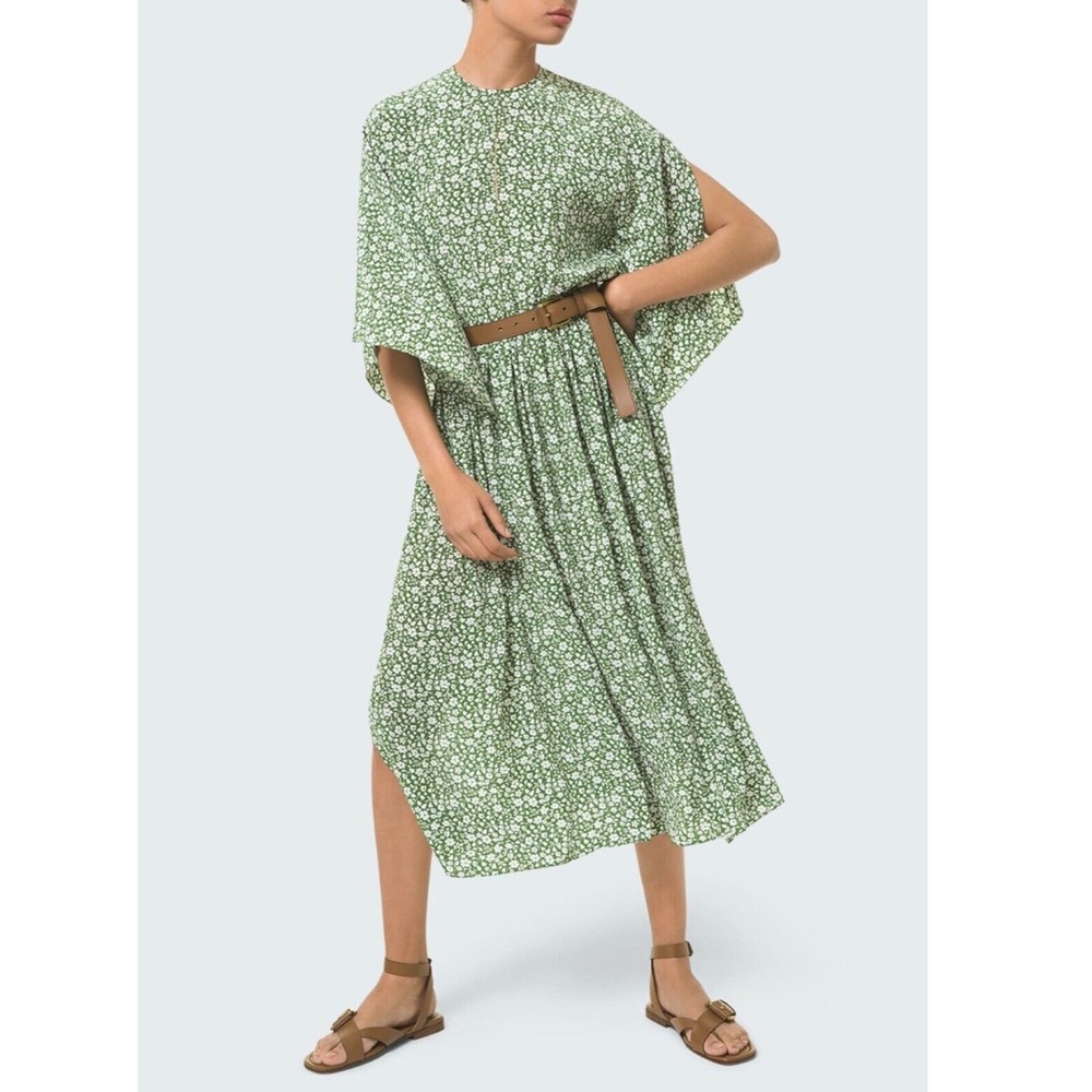 MICHAEL KORS COLLECTION Floral Silk Crepe De Chine Flutter Sleeve Dress Size 6